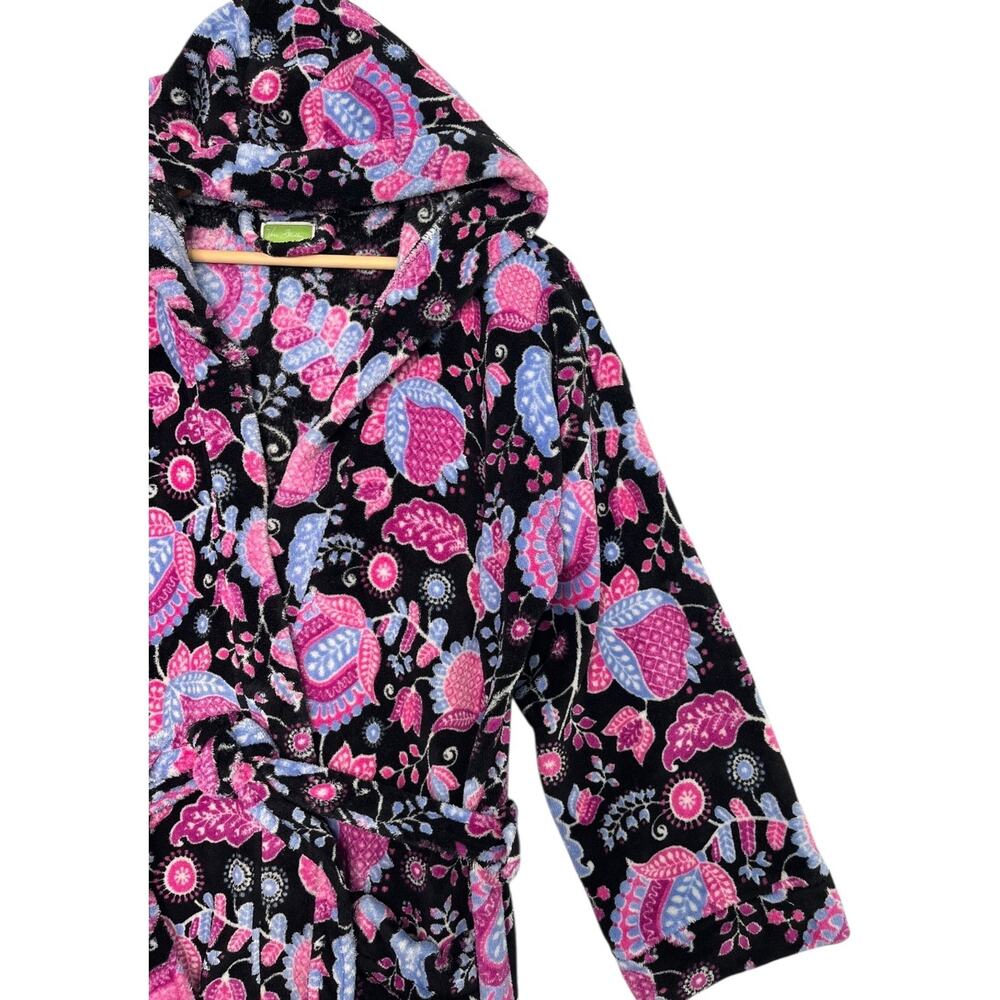 Vera Bradley Robe Womens Small Medium Black Alpine Floral Hoodie Plush Fleece - Picture 6 of 9